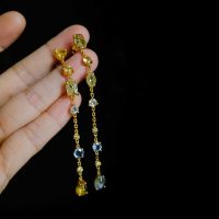 Long Diamond Sapphire Thread Earrings 22k