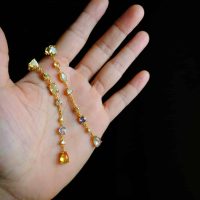 Long Diamond Sapphire Thread Earrings 22k