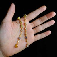 Long Diamond Sapphire Thread Earrings 22k