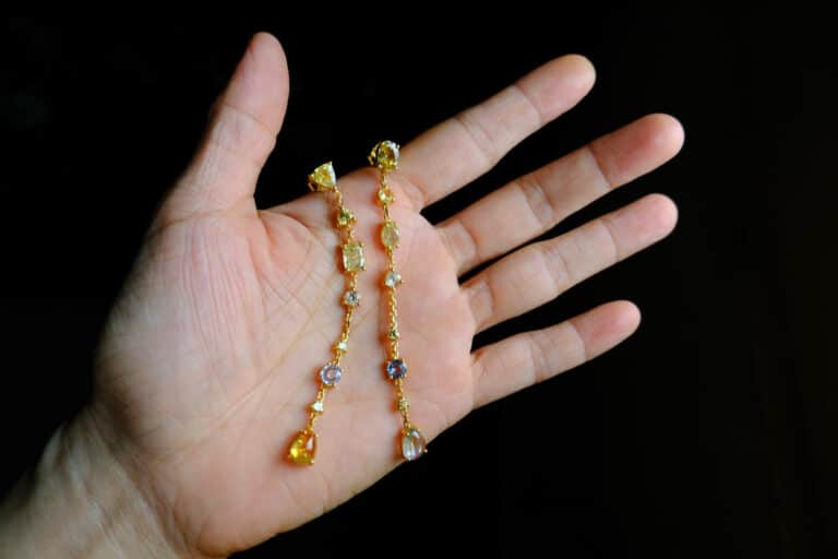 Long Diamond Sapphire Thread Earrings 22k