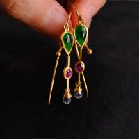 Gem Gardener, briolette earrings, roman style earrings, dainty 24k gold earrings, jade and ruby earrings, jade earrings singapore