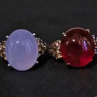Gem Gardener, Chalcedony Ring, blue chalcedony ring white gold, lavender stone ring, cabochon chalcedony diamond ring, vintage gemstone rings for sale