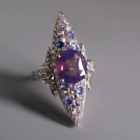 Gem Gardener, sapphire navette ring, lilac sapphire ring for sale, kashmir sapphire jewelry, purple sapphire ring with diamonds, lavender sapphire ring, sapphire ring singapore