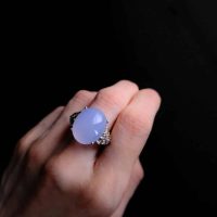 Gem Gardener, Chalcedony Ring, blue chalcedony ring white gold, lavender stone ring, cabochon chalcedony diamond ring, vintage gemstone rings for sale