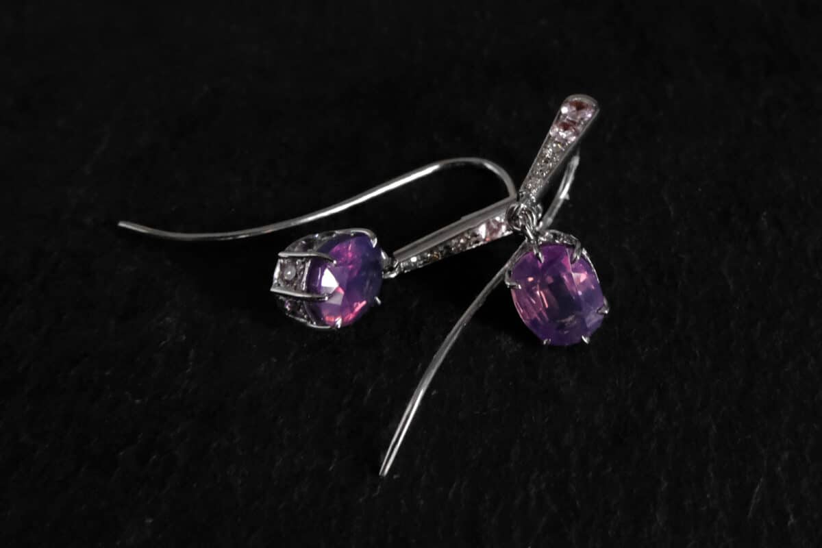Lilac Kashmir Sapphire Earrings Drop 18k Gem Gardener