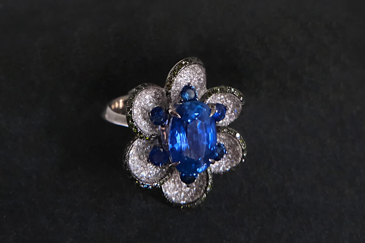 Intense Cornflower Blue Sapphire Flower Ring 18k Gem Gardener