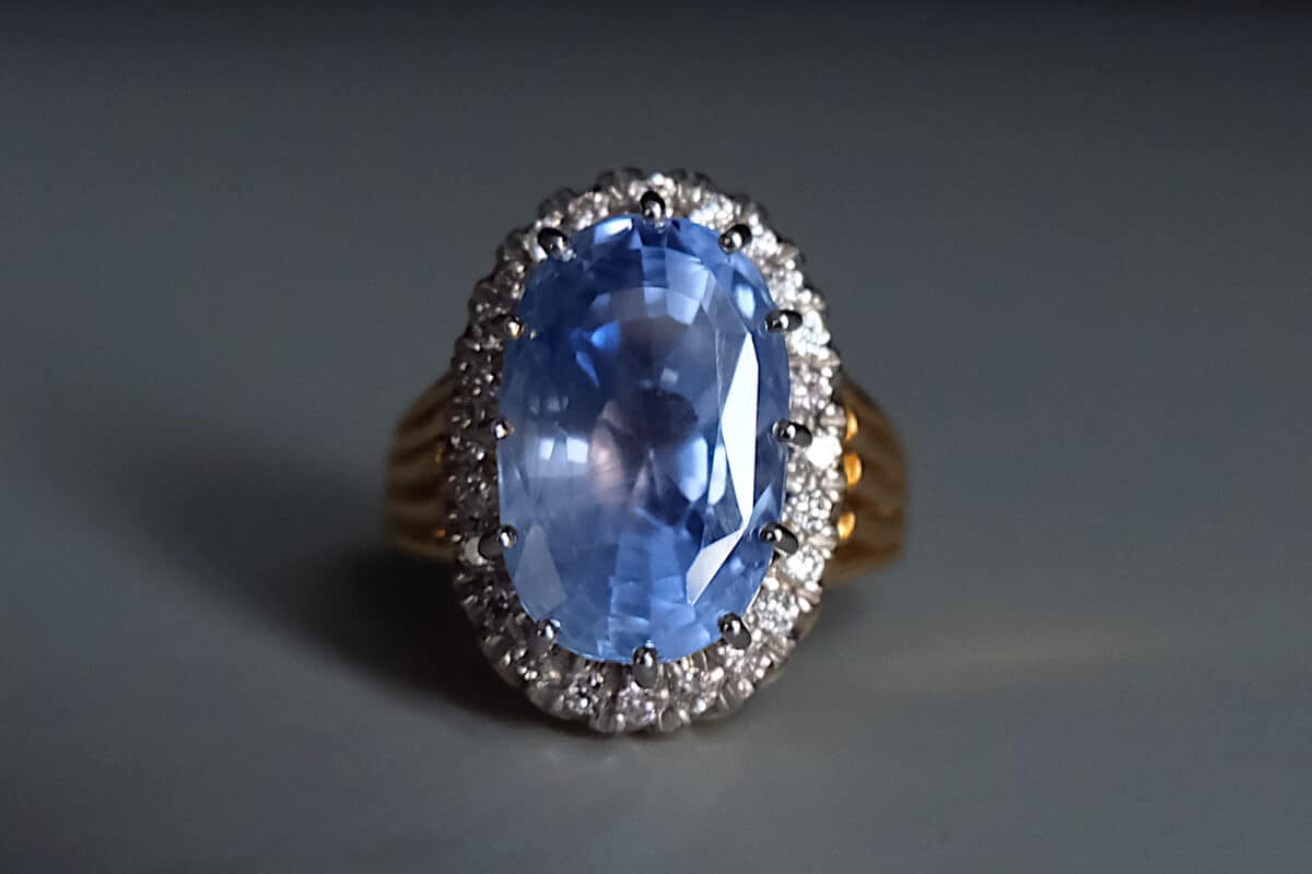 Light Blue Oval Sapphire Ring | Halo & Diamonds | 14K Beauty | RUDIX  JEWELLERY - YouTube