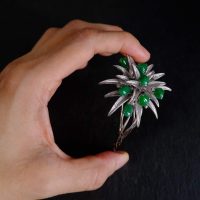 Green Jade Brooch, white gold jade brooch, bouquet flower brooch, palladium jewelry, peranakan jade jewellery, green jade brooches, Gem Gardener
