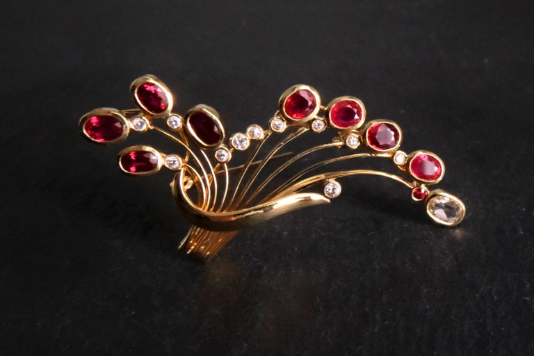 ruby brooch pin, ruby brooch pin for sale, antique ruby and diamond brooch, antique ruby brooch, burmese ruby brooch, ruby jewellery singapore, Gem Gardener