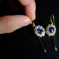 Sapphire Diamond Drop Earrings, royal blue sapphire earrings, drop earrings singapore, sapphire earrings singapore, blue sapphire dangle earrings, sapphire drop earrings yellow gold, Gem Gardener
