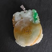 Yellow Jade Carved Pendant, carved jadeite pendant, red and green jade donut, carved jade jewelry for sale, large carved jade pendant, jade pendant singapore, jadeite pendants for sale, Gem Gardener