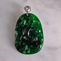 Dark Green Jadeite, dark green jade pendant, jade frog pendant, carved jade frog, green carved jade necklace, carved jadeite pendant, Gem Gardener