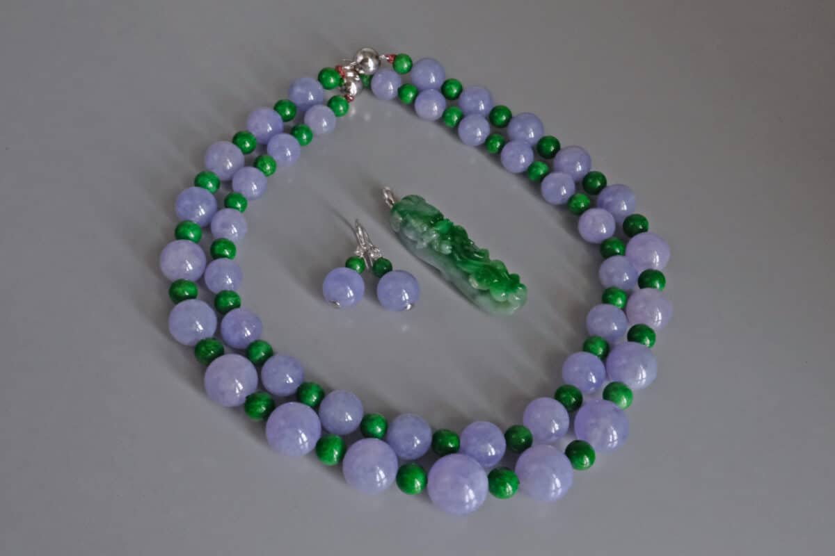 Lot - Chinese Silver Gilt and Jade Bead Necklace, L: 27 3/4 in