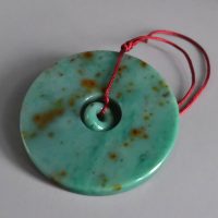 Green Gold Specks Jadeite Jade Donut Carving Amulet