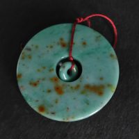 Green Gold Specks Jadeite Jade Donut Carving Amulet