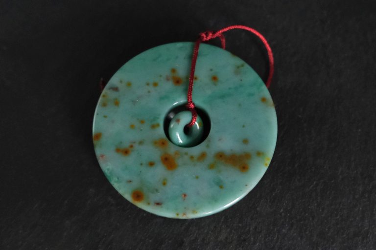 Large Green Jade Pendant Donut Carving Amulet