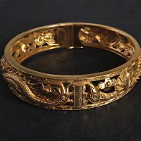 gold dragon and phoenix bangle, antique gold bangles for sale, dragon phoenix gold bangle, antique gold jewelry for sale