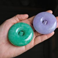 Pair Lavender Green Large Jade Pendant Carvings