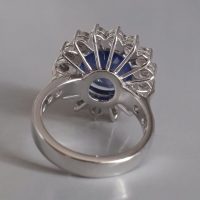 Cabochon Sapphire Ring Blue, blue sapphire cabochon ring, oval sapphire halo diamond ring, blue sapphire ring singapore, sapphire blue cabochon, Gem Gardener
