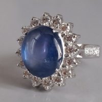 Cabochon Sapphire Ring Blue, blue sapphire cabochon ring, oval sapphire halo diamond ring, blue sapphire ring singapore, sapphire blue cabochon, Gem Gardener