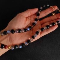 gold roman style necklace, labradorite necklace gold, roman glass jewelry, ancient roman glass necklace, medieval beaded necklaces, excavated beads necklace
