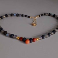 gold roman style necklace, labradorite necklace gold, roman glass jewelry, ancient roman glass necklace, medieval beaded necklaces, excavated beads necklace