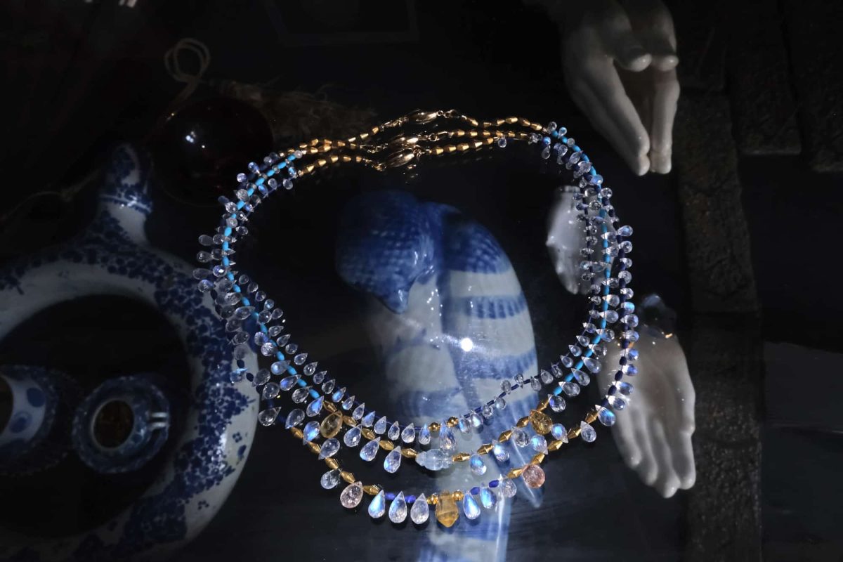 Moonstone Bead Necklace, egyptian style bead necklace, medieval style jewelry, lapis and moonstone jewellery, gold roman style necklace, moonstone necklace singapore, Gem Gardener