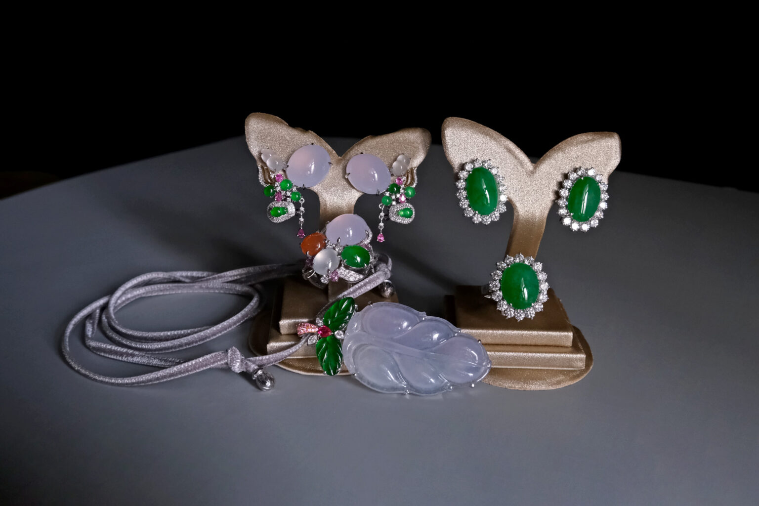Far East Jewelry Choice of Color Jade & White Topaz Halo Stud Earrings main image 0