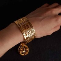 Antique Screen Dragon Phoenix Gold Bracelet 22k Chinese