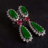 Jade Ruby Diamond Earrings, art deco jade earrings, art deco jewellery jade, art deco jade jewelry, jade jewellery singapore, chinese art deco, jade earrings singapore, Gem Gardener