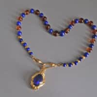 Lapis Lazuli Bead Necklace Gold, lapis necklace gold, high quality lapis lazuli necklaces, lapis bead necklace for sale, lapis and amber, amber stone beaded necklace, lapis gold necklace choker, Gem Gardener