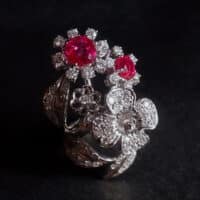 Ruby Flower Ring, burmese ruby ring, ruby statement ring, unheated burma ruby ring, flower ring white gold, unheated ruby ring, ruby ring singapore, Gem Gardener