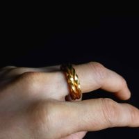 Thick Gold Twist Ring, solid gold thumb ring, wide gold twist ring, viking gold wedding ring, roman gold ring singapore, custom 24k gold ring, Gem Gardener