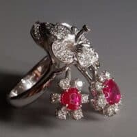 Ruby Flower Ring, burmese ruby ring, ruby statement ring, unheated burma ruby ring, flower ring white gold, unheated ruby ring, ruby ring singapore, Gem Gardener
