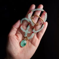 Emerald Bead Necklace, emerald cabochon pendant, emerald cabochon beads necklace, emerald pendant singapore, emerald beads necklace gold, Gem Gardener