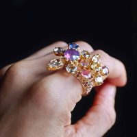double flower ring, flower sapphire ring, sapphire flower ring, chunky flower ring, statement flower ring, flower cocktail ring, statement ring singapore, Gem Gardener