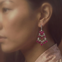 Ruby Chandelier Earrings, ruby jewelry dangle earrings, ruby earrings singapore, ruby drop earrings for sale, fan earrings art deco, fan earrings dangle, ruby diamond earrings, Gem Gardener