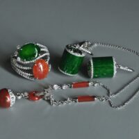 Green and Red Jade, red jadeite ring, toi et moi ring, two stone ring, jadeite ring singapore, vintage jade ring white gold, Gem Gardener