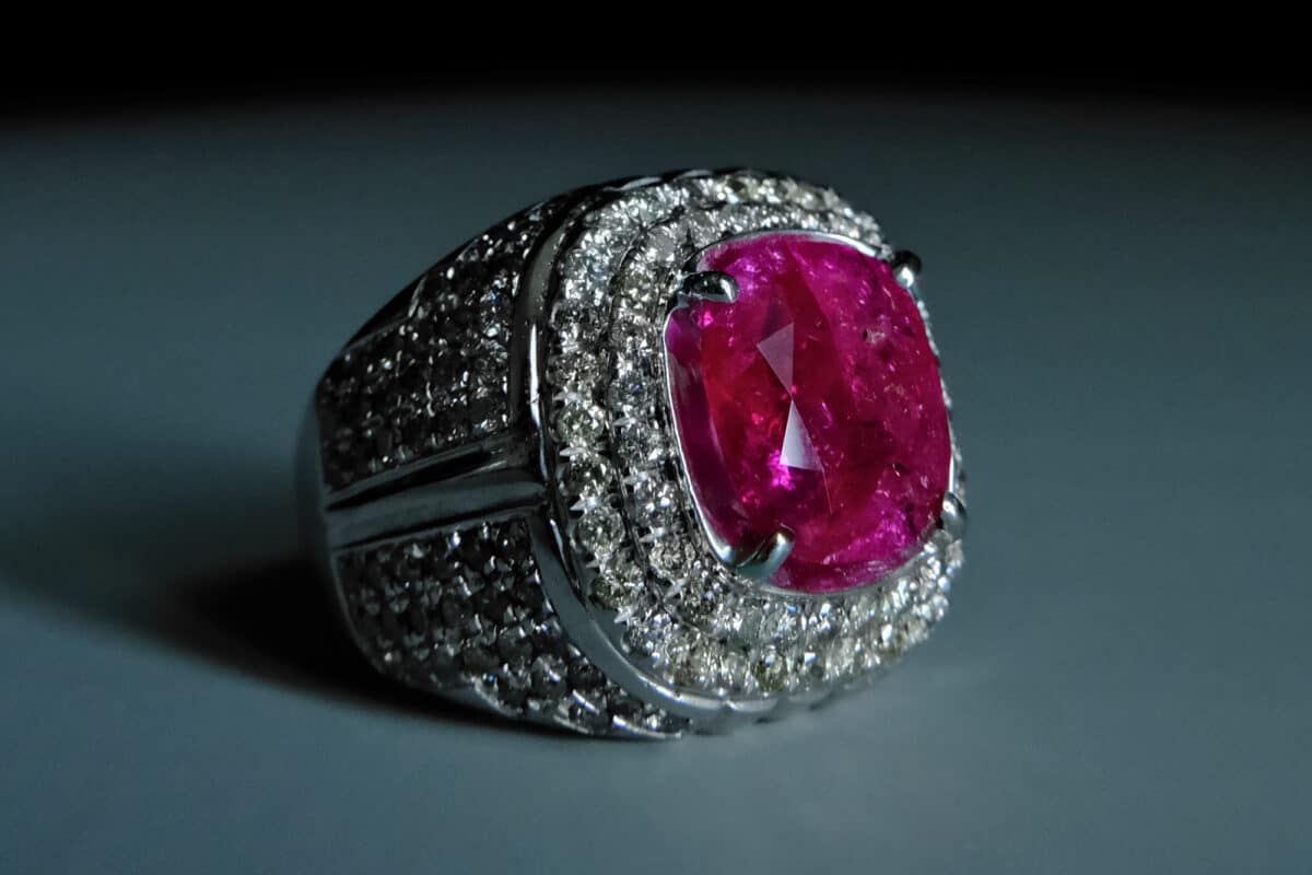 Mens black deals ring with ruby