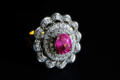 vintage pink sapphire ring, burmese pink sapphire, hot pink sapphire ring, burma pink sapphire, pink sapphire ring with diamonds, pink sapphire ring singapore, vintage jewellery singapore, vintage rings singapore, Gem Gardener
