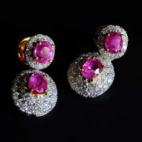 stud drop earrings gold, pink sapphire drop stud earrings, delicate earrings ruby, pink sapphire earrings gold, pink sapphire earrings yellow gold, small sapphire drop earrings, ruby earrings singapore, sapphire earrings singapore, Gem Gardener