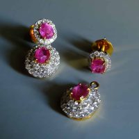 stud drop earrings gold, pink sapphire drop stud earrings, delicate earrings ruby, pink sapphire earrings gold, pink sapphire earrings yellow gold, small sapphire drop earrings, ruby earrings singapore, sapphire earrings singapore, Gem Gardener
