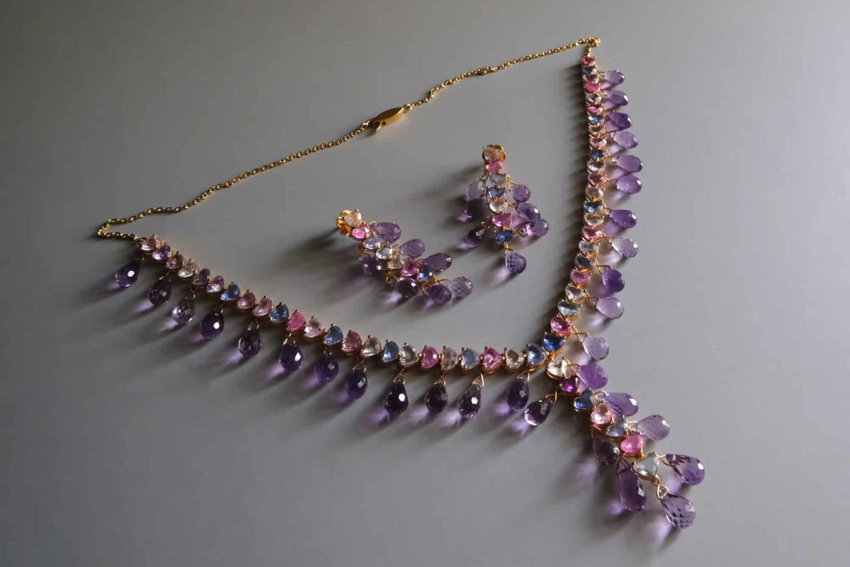 amethyst and sapphire necklace, amethyst necklace and earring set, sapphire necklace singapore, sapphire bridal necklace set, amethyst necklace singapore, sapphire jewellery singapore, amethyst jewellery singapore