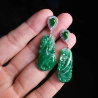 art deco jade earrings, carved jade drop earrings, jade drop earrings white gold, jade earrings singapore, teardrop jade drop earrings, jade statement earrings, jadeite jade dangle earrings, Gem Gardener