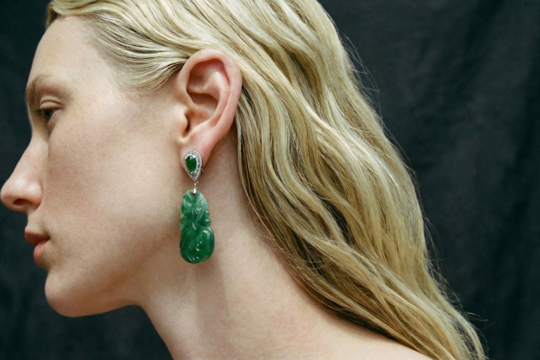 art deco jade earrings, carved jade drop earrings, jade drop earrings white gold, jade earrings singapore, teardrop jade drop earrings, jade statement earrings, jadeite jade dangle earrings, Gem Gardener