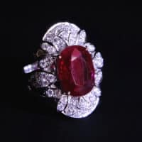 Ruby Diamond Ring, unheated ruby ring, antique style ruby ring, natural unheated untreated ruby, ruby ring singapore, ruby engagement ring with diamonds, ruby engagement ring singapore, ruby halo rings for sale, Gem Gardener