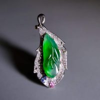 Icy Green Jade Pendant, 飘花翡翠, 翡翠, 玻璃种, green jade pendant charm, jade pendant singapore, ice jade jewelry for sale, jade jewellery singapore, jade leaf pendant price, carved jade pendants for sale, Gem Gardener