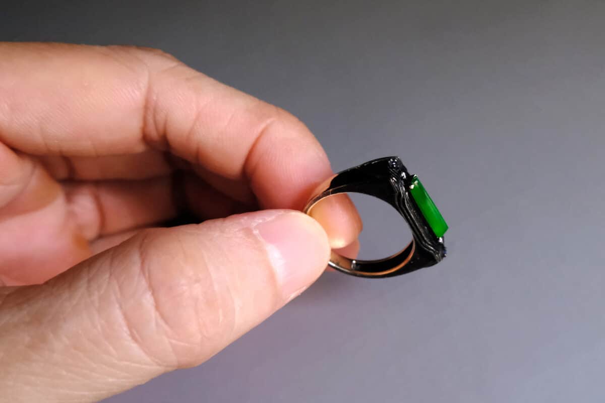 3 Imperial Green Jade Rings 18k Black Gold Gem Gardener