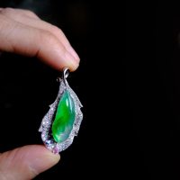 Icy Green Jade Pendant, 飘花翡翠, 翡翠, 玻璃种, green jade pendant charm, jade pendant singapore, ice jade jewelry for sale, jade jewellery singapore, jade leaf pendant price, carved jade pendants for sale, Gem Gardener