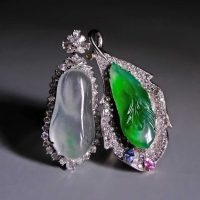 Icy Green Jade Pendant, 飘花翡翠, 翡翠, 玻璃种, green jade pendant charm, jade pendant singapore, ice jade jewelry for sale, jade jewellery singapore, jade leaf pendant price, carved jade pendants for sale, Gem Gardener